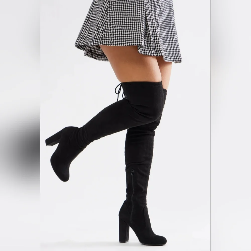 Fashion Nova Black Over The Knee-High Suede Heeled Boots Women's Size 9